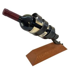 Spiral Wine Bottle Holder Rustic Wood Base and Durable Metal Home Kitchen Decor